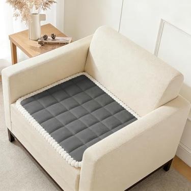 Imagem de Arfntevss Capa de sofá para cães, de veludo, lavável, para animais de estimação, capa de cadeira única, antiderrapante, com apoio de braço, protetor de pelúcia (grade difusa, cinza escuro, 70 x 70 cm)