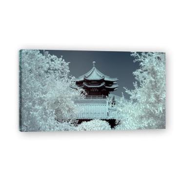 Imagem de Edifícios nas montanhas profundas, foto real, cidade, mar, neve, vale, pastagem, rio, pôr do sol, nascer do sol, impressão em tela, decoração de parede 69,8 x 126 cm emoldurada