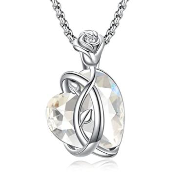 Imagem de Ziallaly Colar feminino com pingente de coração rosa banhado a prata, pedra do mês de nascimento de cristal Dia dos Namorados joias presentes para aniversário de mulheres/aniversário/festa com caixa de presente, Aço inoxidável, Zircônia