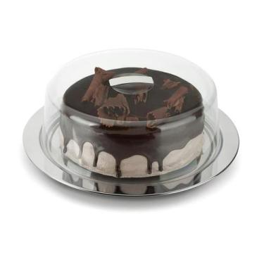 Imagem de Boleira Prato Para Bolo Inox Com Cúpula Acrílico 33cm Pudim Doces Fest