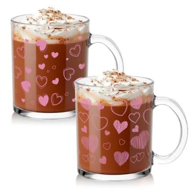 Imagem de Baderke 2 peças de canecas de café de vidro para dia dos namorados com alça 340 g conversação coração copos de café gelado doce amor presentes para festa romântica férias chá de panela, casamento