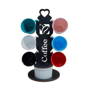 Imagem de Suporte para 6 Xícaras com Açucareiro – Madeira MDF, Organizador de Cozinha para Cantinho do Café, Ideal para Armazenamento e Decoração Doméstica (S/PRETO C/ 6 XC CL - R/BR)