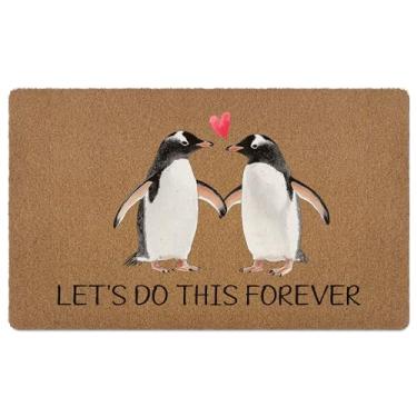 Imagem de huester Tapete de porta de boas-vindas pinguim dos namorados, dia dos namorados, casal, pinguim, decorativo, casa, interior, exterior, varanda, entrada, exterior, capacho de boas-vindas, 43 x 76 cm