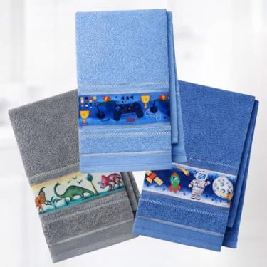 Imagem de KIT 3 Toalhas de Banho Infantil Felpuda Para Criança Com Faixa Decorada (Menino)