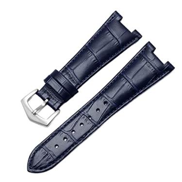Imagem de ORKDFJ Pulseira de relógio de couro genuíno para Patek Philippe 5711 5712G Nautilus Watch Men and Women Special Notch Watch Strap 25mm*12mm (Cor: Azul-prata, Tamanho: 25-12 mm)