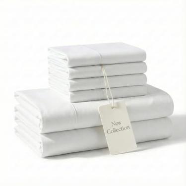 Imagem de Jogo de cama queen size 100% algodão egípcio, jogo de cama queen com bolso profundo, 6 peças, lençóis de cama de algodão 500 fios, naturalmente fresco, macio, respirável, elástico, luxuoso, branco