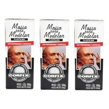 Imagem de Kit 3 Massa Modelar BRANCA (Tipo Clay) Plastilina 1,5kg - CORFIX