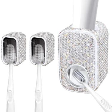 Imagem de Conjunto de espremedor de pasta de dentes automático Bling para banheiro 【Design inovador de slot único】 Organizador de escova de dentes de chuveiro brilhante com capa, dispensador de pasta de dente