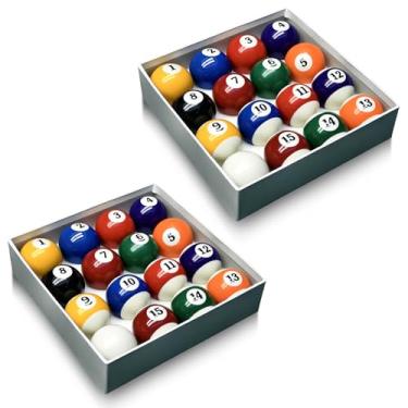 Imagem de HMQQ Conjunto de bolas de bilhar, pacote com 2, 6 cm, bolas de mesa de bilhar para substituição (32 bolas de resina, 2 conjuntos completos)