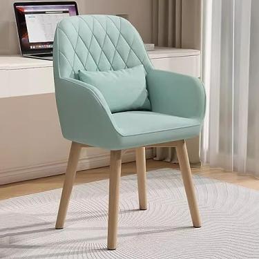 Imagem de AkosOL Cadeira de mesa macia Modn com suporte lombar, cadeira de quarto com pernas de madeira e apoio de braço, cadeira de jantar estofada, azul claro