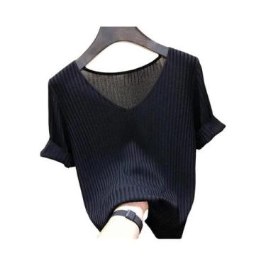 Imagem de Blusa Feminina De Verão Com Manga Curta E Decote Em V, Camiseta De Tri