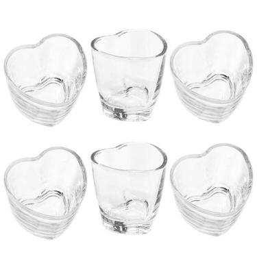 Imagem de Jogo 6 Copos de Vidro Shot Coração Dose Única 50ml P/ Pinga Cachaça Te
