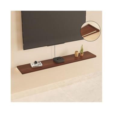 Imagem de Prateleiras de TV flutuantes para console, prateleira de TV montada na parede de 63.0/70 polegadas com luz LED, prateleiras modernas de armazenamento de madeira maciça unidade de prateleira de parede