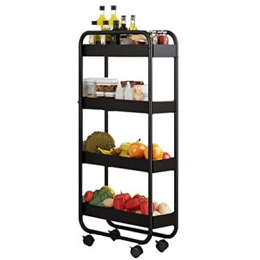 Imagem de Carrinho de armazenamento preto fino de 4 camadas, organizador de cozinha móvel com rodas bloqueáveis, carrinho utilitário multifuncional para casa e escritório, unidade de prateleiras de metal