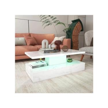 Imagem de Mesa de centro com superfície de mármore brilhante com luz LED, mesas de centro de sala de estar brancas modernas