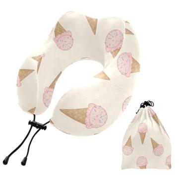 Imagem de Burbuja Almofada de pescoço de cone de sorvete para viagem, almofada de viagem de espuma viscoelástica para suporte de cabeça de carro de avião dormindo, lavável na máquina e portátil