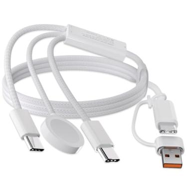 Imagem de Travel Essentials para carregador Apple Watch, cabo USB C duplo de 100 W 3 em 2, cabo USB C portátil para iPhone 17/16/15, iPad Pro, MacBook, Samsung, Google Pixel, iWatch Ultra/Series 1-10