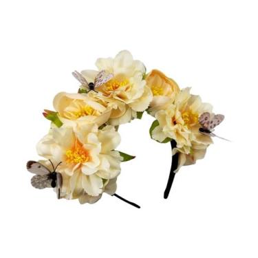 Imagem de Tiara De Noiva Com Flores Artificiais E Borboletas, Faixa De Cabelo Pa