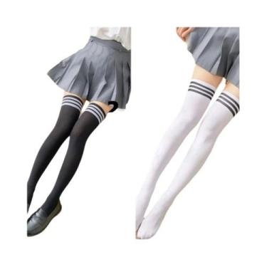 Imagem de Meias Longas Pretas E Brancas Estilo Lolita Para Mulheres, Meias Acima