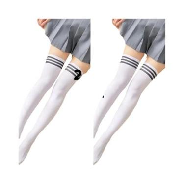 Imagem de Meias Longas Pretas E Brancas Estilo Lolita Para Mulheres, Meias Acima