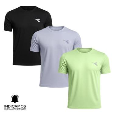 Imagem de Kit 3 Camisetas Diadora Small Logo Masculina - Preto e Verde Claro XGG