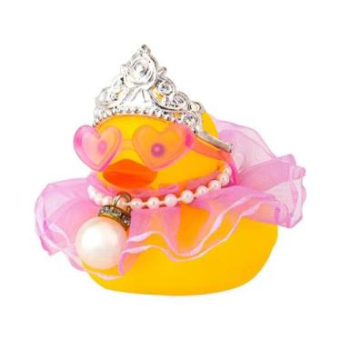 Imagem de Pato De Borracha Fofo Para Decoração De Carro Com Vestido, Óculos De S