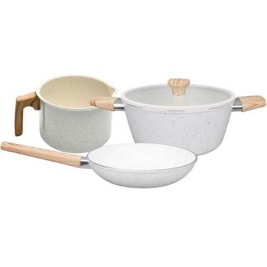 Imagem de Conjunto Indução Caçarola 28cm Frigideira Fervedor Off White - Baccani