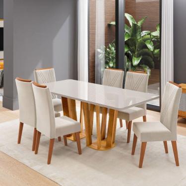 Imagem de Mesa de Jantar 6 Lugares Mondini com Vidro Marrom/Off White/Pastel - Viero Móveis