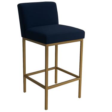 Imagem de Banqueta Viena Alta Estofada em Veludo com Base de Metal Azul-Marinho Liberty Móveis