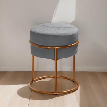 Imagem de Puff Banqueta Riad Redondo com Assento em Espuma e Revestimento em Veludo Cinza