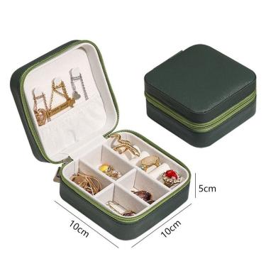 Imagem de Porta Joias Portátil OEM Porta Joia de Bolsa para Viagem Organizador Multifuncional Couro Sintético e Veludo 10x10x5