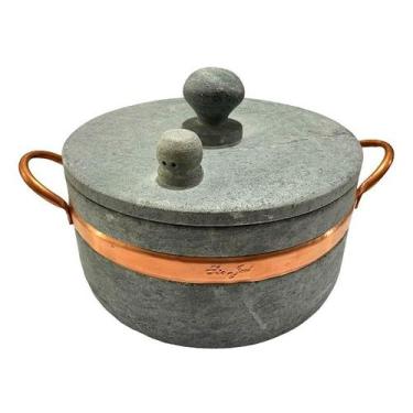 Imagem de Panela de Pressão Pedra Sabão Alça de Cobre com Pino 3,6 L - Industria