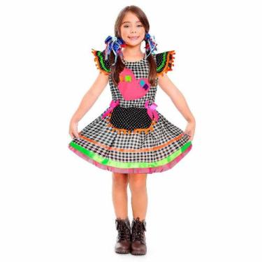 Imagem de Vestido Feminino Infantil Caipirinha Neon Para Festa Junina - Fantasia