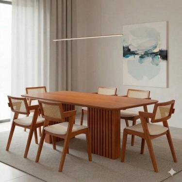 Imagem de Conjunto Sala de Jantar 6 lugares Cadeiras Madeira Maciça Espresso Móveis Marrom