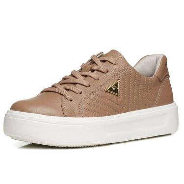 Imagem de Tenis Feminino Couro Conforto Detalhe Dourado Casual Pegada