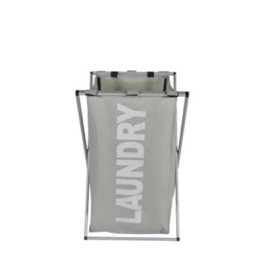 Imagem de Cesto Roupa Suja Lavanderia Organizador Roupeiro Cromado Dobrável Cinz
