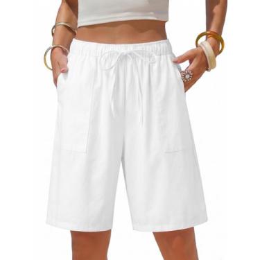 Imagem de Bermudas EXLURA femininas listradas de algodão, linho, branco