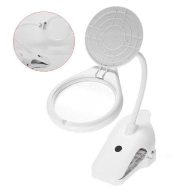 Imagem de Lupa De Mesa Ampliação 2,3x Foco 250mm 8 Led Com Clipe Para Fixa BC108