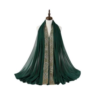 Imagem de Lenço De Chiffon Com Renda Para Mulheres, Hijab Islâmico, Coberturas P