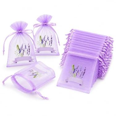 Imagem de LUOZZY 50 unidades de sacos de organza com cordão pequenos de malha lavanda sachês sacos de flores secas bolsas de lembrancinhas de festa de casamento de Natal (roxo claro)