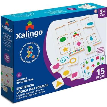 Imagem de Brinquedo Pedagógico Sequência Lógica das Formas com 15 Peças Coloridas e 24 Cartinhas Xalingo