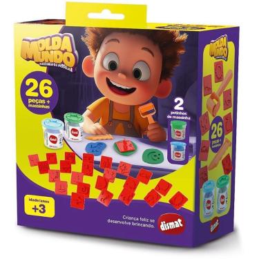Imagem de Massa de Modelar Molda Mundo Kit com 2 Potes de Massinha e 4 Carimbos Temáticos Dismat Brinquedos