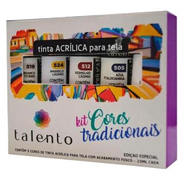 Imagem de Kit 5 Tintas Acrílica Cores Tradicionais para Telas Talento