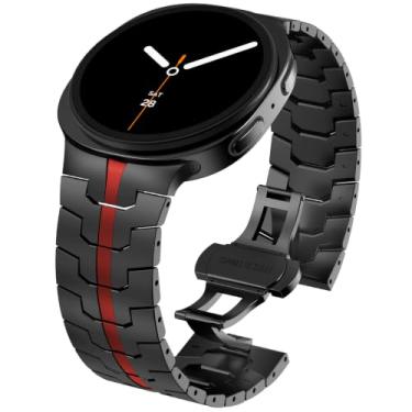 Imagem de Pulseira de metal masculina WINGLE para Samsung Galaxy Watch Ultra 2025 de 47 mm, de aço inoxidável, armadura resistente e durável, chique, casual, executiva, fecho dobrável borboleta (preta/vermelha)