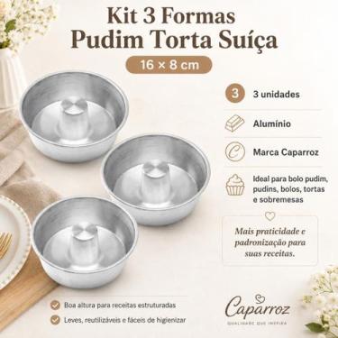 Imagem de Kit 3 Formas Pudim Torta Suíça 16x8cm Alumínio Caparroz para Bolo Pudi