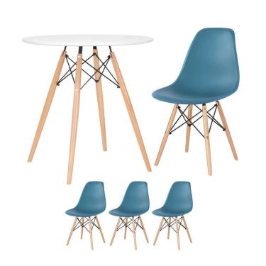 Imagem de Mesa Redonda Eames 70 Cm Branco + 3 Cadeiras Eiffel Dsw Turquesa