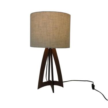 Imagem de Abajur Base Madeira Crie Casa Marrom e Cúpula Linho Bege