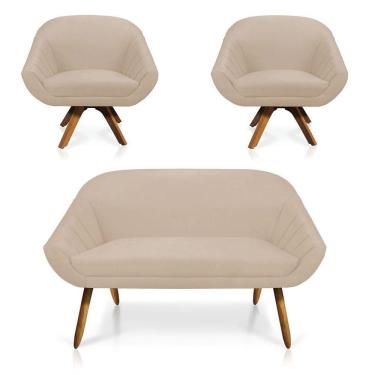Imagem de Kit 01 Namoradeira 02 Lugares E 02 Poltronas Giovana Suede Bege