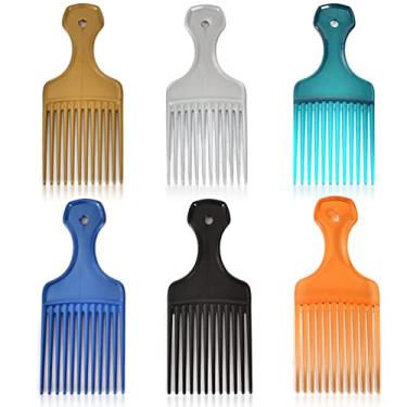 Imagem de Pacote com 6 palhetas de cabelo para cabelo encaracolado, palheta afro de plástico de 16 cm para estilo de cabelo feminino e masculino, pente afro de dentes largos para cabeleireiro (6 cores)