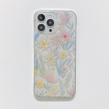 Imagem de Capa Glitter de flores fofas para iphone 13 12 11 14 pro max mini xr xs x 10 8 7 plus se 2020 capa macia de silicone epóxi transparente, t2, para iphone 14